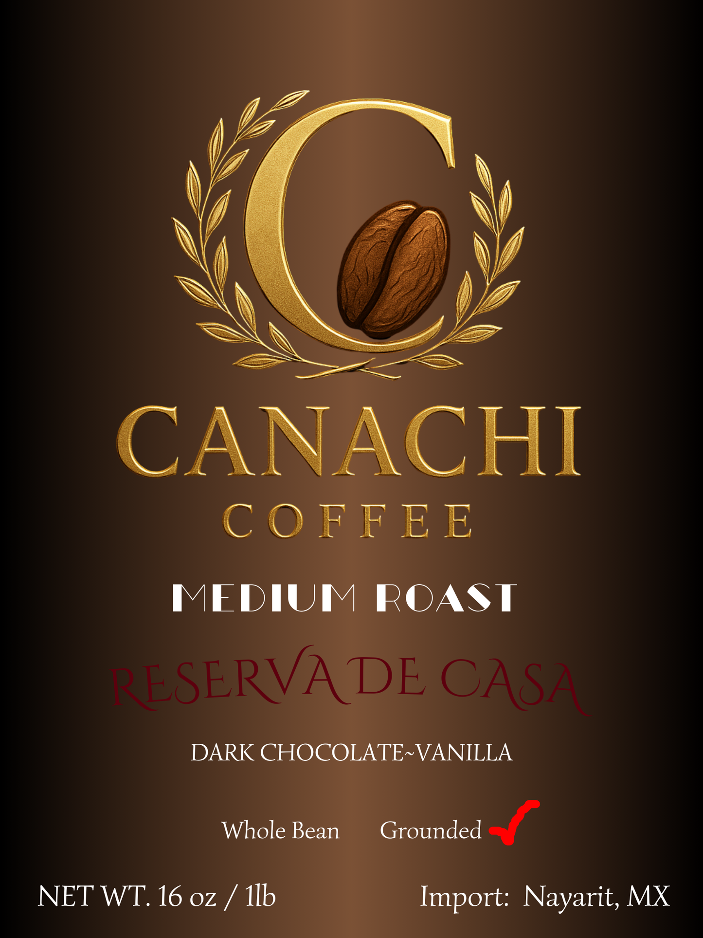 Grounded Canachi Coffee Medium Roast 16oz/1LB